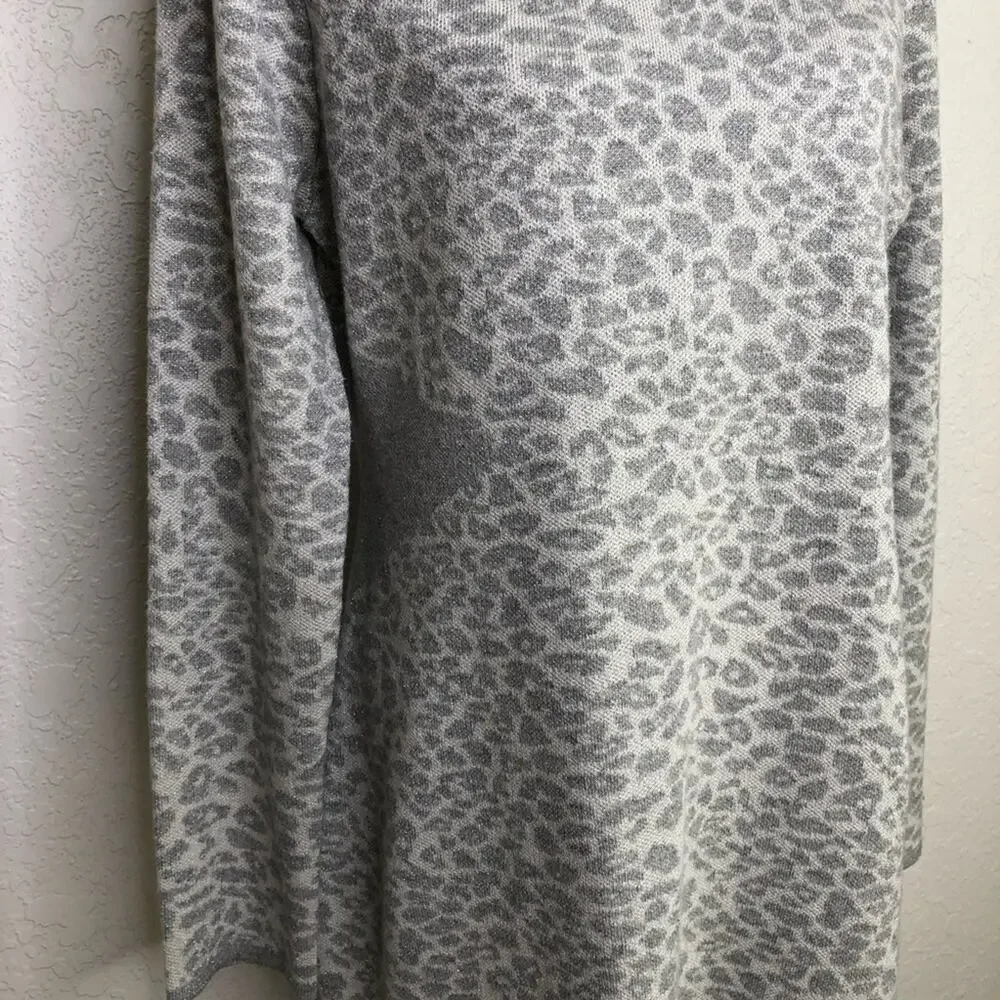 Karl Lagerfeld silver gray white metallic leopard sweater midi dress size XL